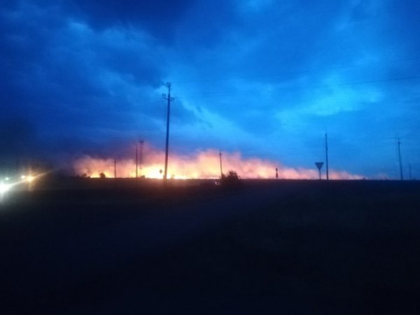 Ударила молния. В поселке под Оренбургом степной пожар угрожает жилым домам Ударила молния. В поселке под Оренбургом степной пожар угрожает жилым домам