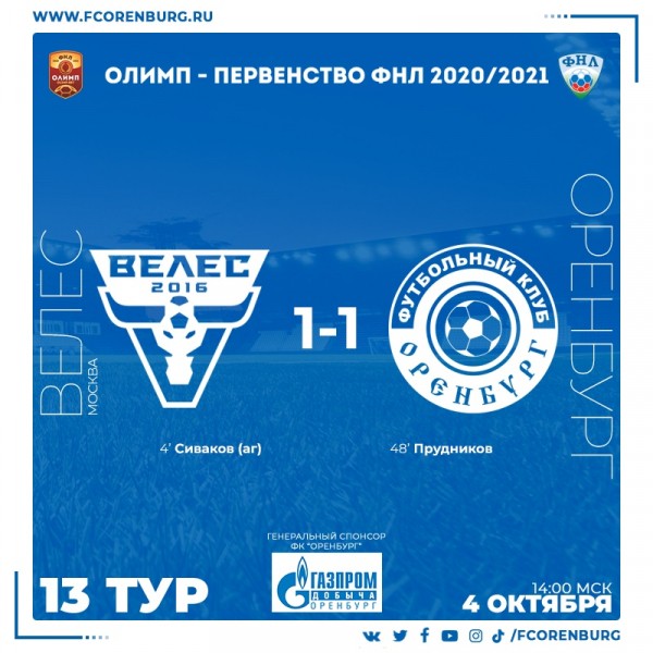 ФК &laquo;Оренбург&raquo; сыграл вничью четвертый матч подряд