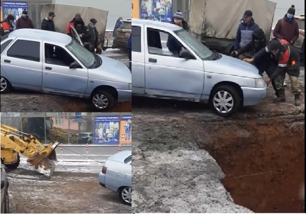 В Оренбурге автомобиль чуть не провалился в котлован