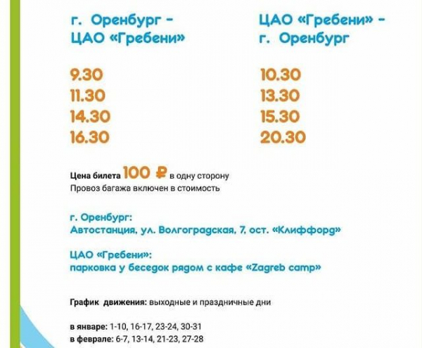 Из Оренбурга на горнолыжку на горе Гребени запустили автобусы