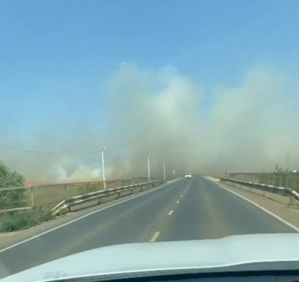 В Сорочинске горит сухая трава, огонь перекинулся на дачи