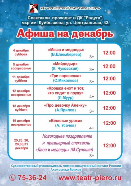 Театр кукол &laquo;Пьеро&raquo; подготовил афишу спектаклей на декабрь