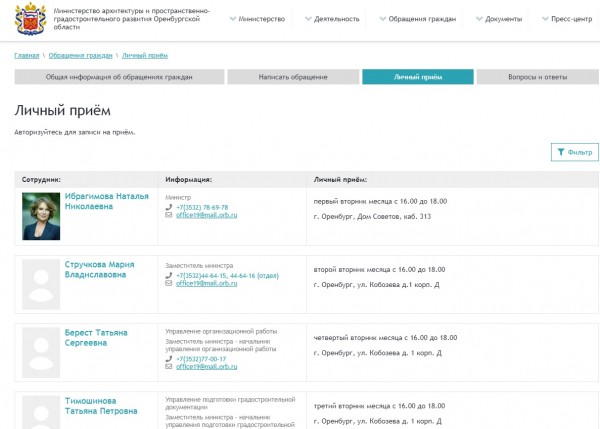 Личный приём: проверяем, кто готов встретиться с оренбуржцами