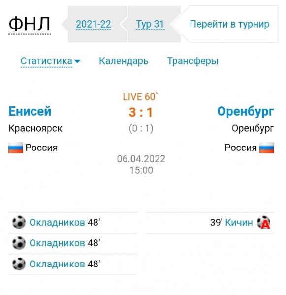 "Оренбург" на выезде прервал победную поступь красноярского "Енисея" "Оренбург" на выезде прервал победную поступь красноярского "Енисея"